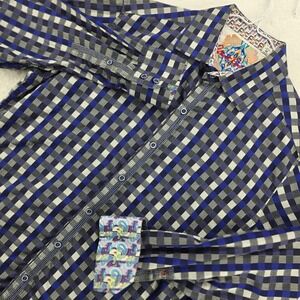 Robert Graham Button Down‎ Shirt Mens Classic Flip Cuff Blue Gray Check Size M